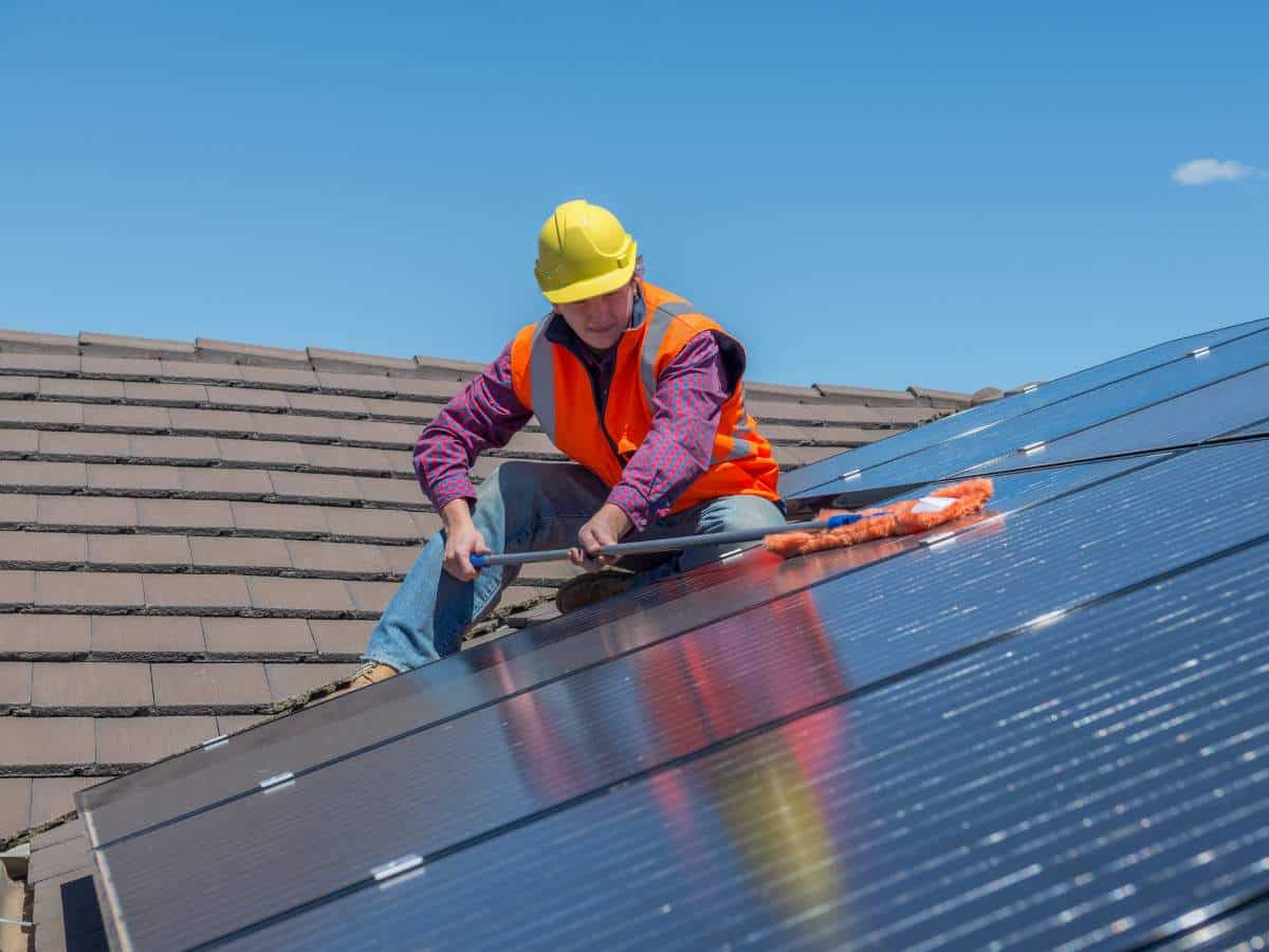 Solar panels being cleaned and maintained by Green360Solutions